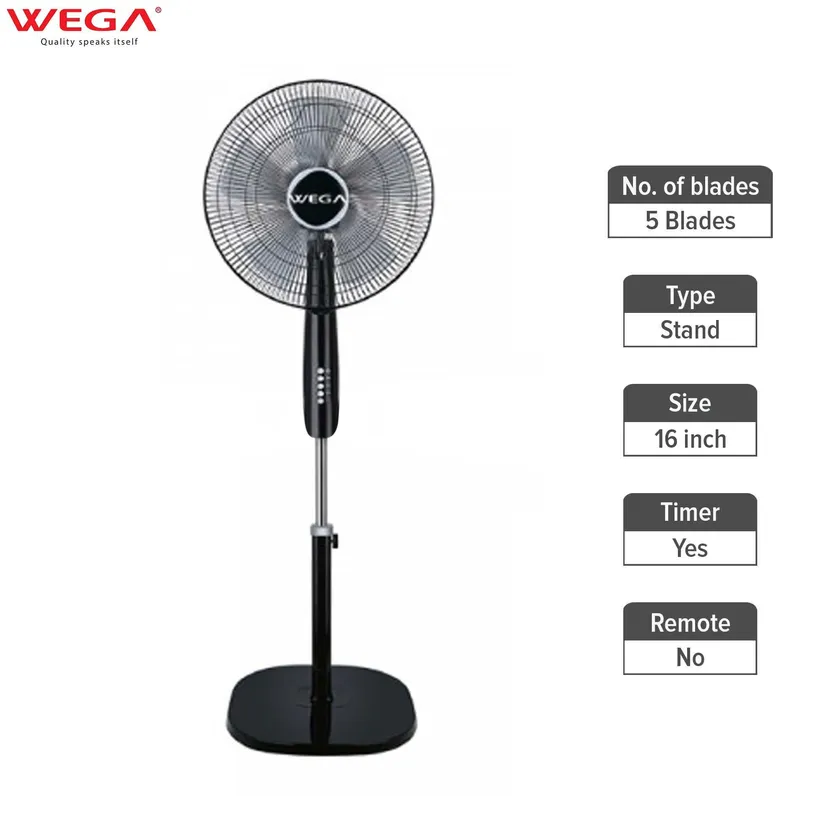 Wega Stand Fan With 5 Blades and Timer W1614 Multicolour
