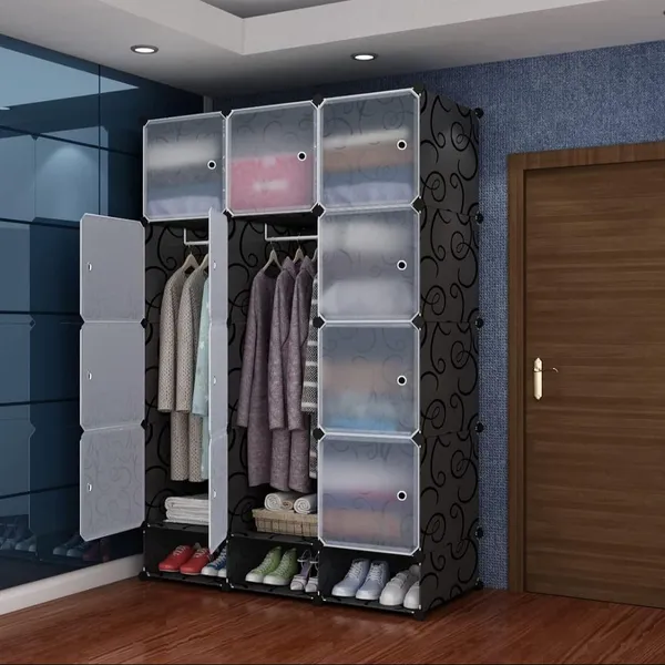 Modular Durable Plastic 12 Cube Wardrobe with Shoe Compartment And Cloth Hanger