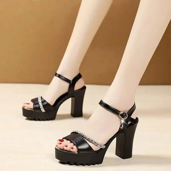Shoes For Women 2023 Rhinestone Women's Sandals Ankle strap Open Toe High Heel Platform