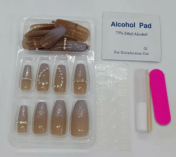 24 Pieces Love Glitter Nude Press On Nails With Mini Manicure Set (Artificial Nail For Valentine Gift) Savyata Stores