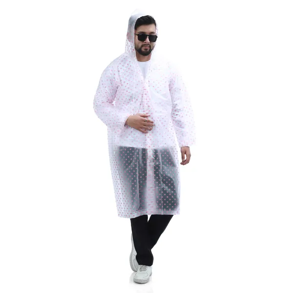 Transparent Polka Dot Print Hooded Front Button Raincoat For Unisex