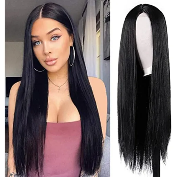 Women Heat Resistant Black Long Straight Synthetic Hair Wig Extension Hairpiece |