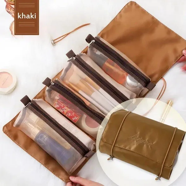 Rolling Makeup Pouch Organizer with Detachable Mesh Bag