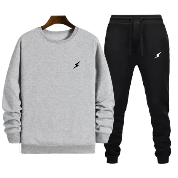 Combo Set Of Flash Warm Cotton Fleece Plain Grey Sweatshirt And Black Joggers For Men