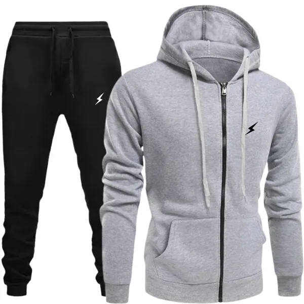 Flash Print Combo Sets Of Light Grey Color Cotton Fleece Pullover And Black Joggers For Men