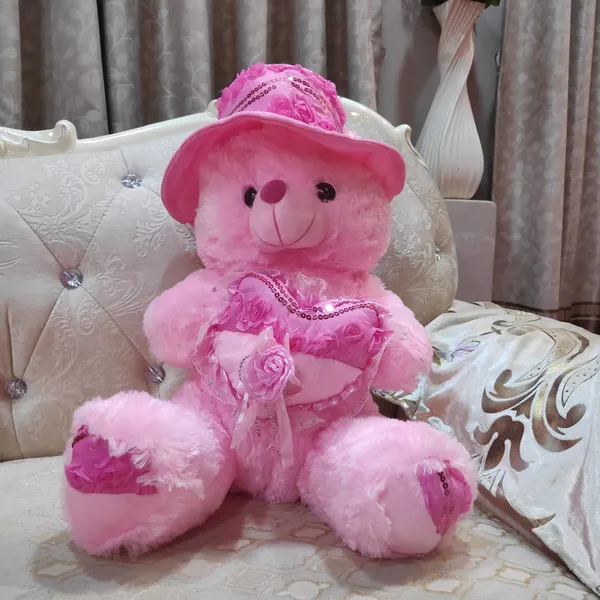 Fluffy Teddy Bear Stuffed Toy Plush Teddy Doll with Heart Valentines Gift Idea
