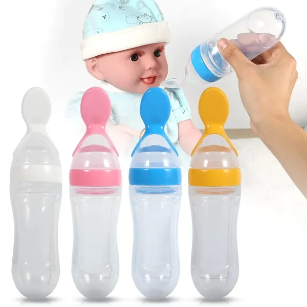 Safe Newborn Baby Feeding Bottle Toddler Silicone Squeeze Feeding Spoon Milk Bottle Baby Training Feeder Food Supplement A