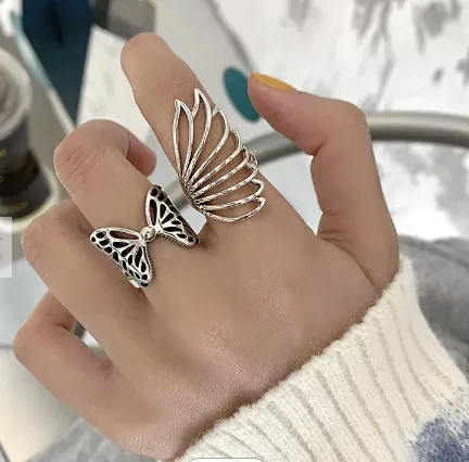 Antique Silver Butterfly Wing Ring Set