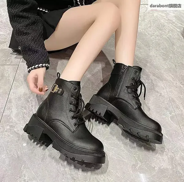 Sweet Ankle Women BOots Winter Lace Up ZIP Shoes For Women Hoof High Heels Warm Plush Metal Buckle Leather Modern Boots Zapatos - (Buy Me)