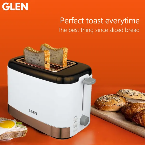 Glen Auto Pop-up Toaster 2 Slice 7 Level Browning Control Removable Crumb Tray 800W