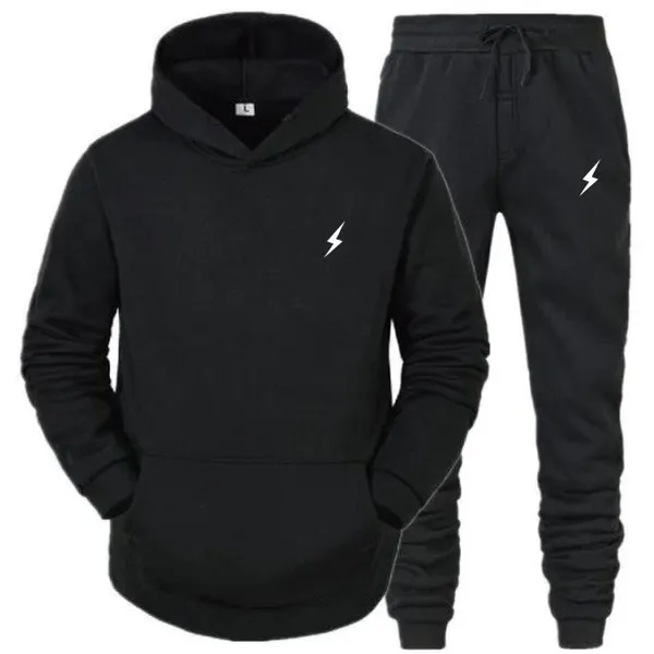 Flash Print Combo Sets Of Black Hoodie And Joggers For Men