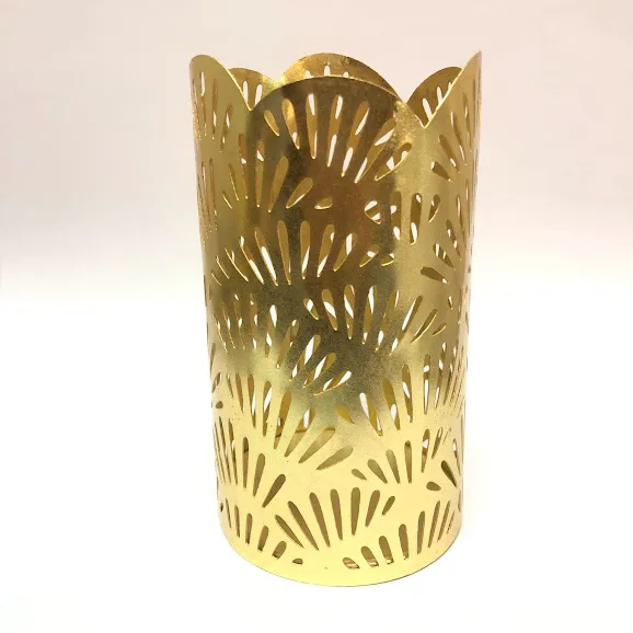Votive Metal Perforated Hurricane Candle Holder Gold- Medium