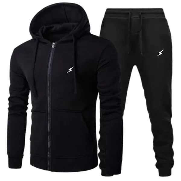 Flash Print Combo Sets Of Black Pullover And Black Joggers For Men