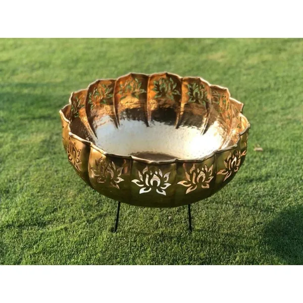 Decorative Iron Lotus Urli with Stand