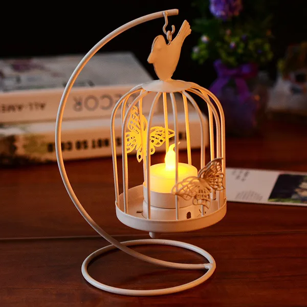 Hanging Bird Cage Tea Light Candle Holder with Butterflies