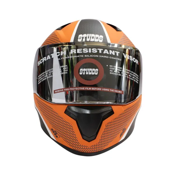 Orange/Black Printed Studds Thunder Full Face Double Visor Helmet
