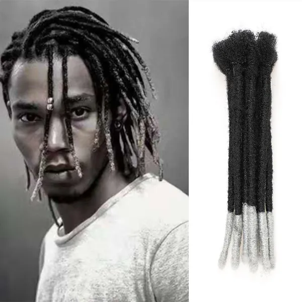 Black With White Tips 8 Inch Ombre Handmade Dreadlocks Extension Synthetic Crochet Braid Dread Hair For Full Head 50 Pieces