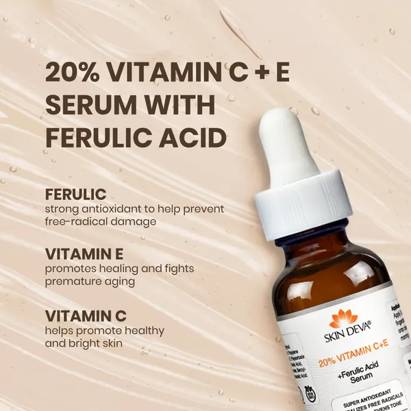 Skin Deva 20% VITAMIN C + E + FERULIC ACID SERUM For Face, Skin Diva Vitamin C , Face Serum For Anti Aging Serum For Skin Brightening Skin Bright Glowing Skin