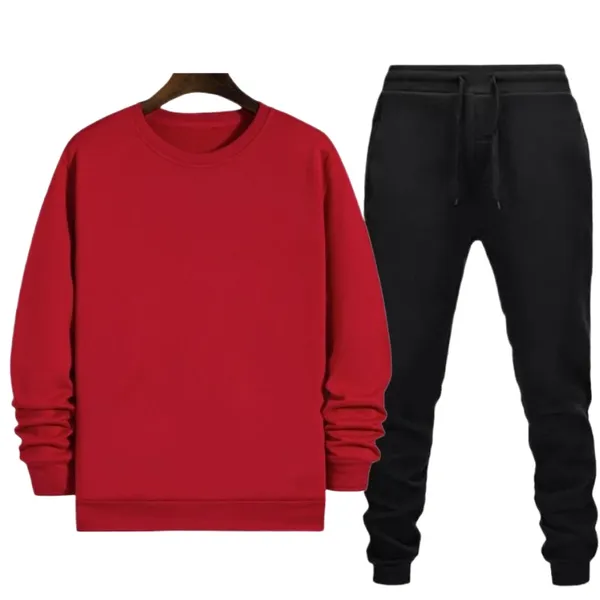 Combo Set Of Warm Cotton Fleece Plain Maroon Sweatshirt And Black Joggers For Men