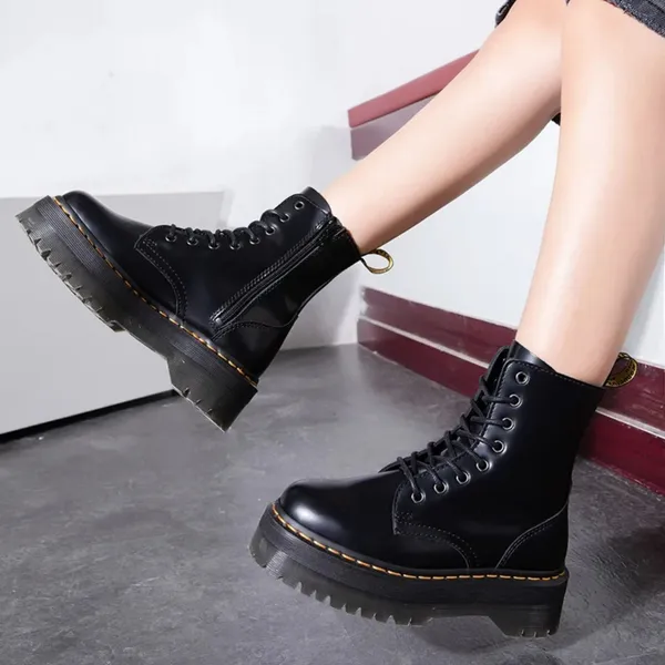Winter Platform Ankle Boots Ladies 2023 Casual Genuine Leather Motorcycle Shoe