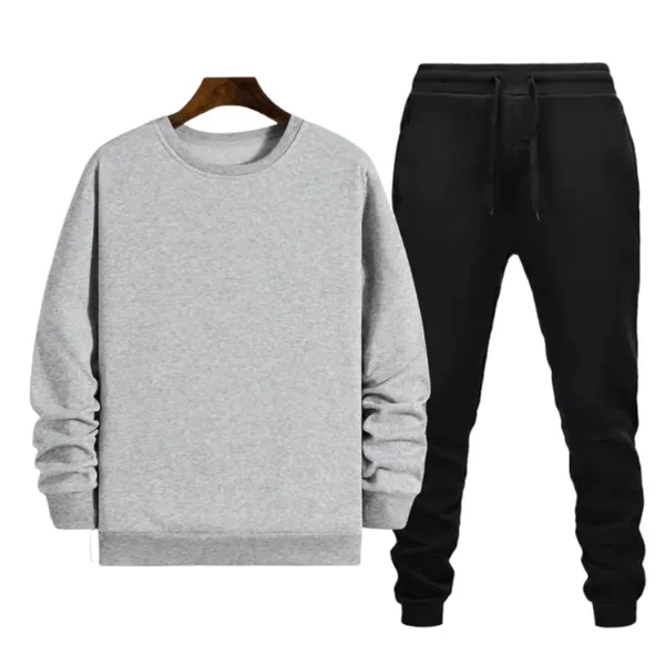 Combo Set Of Warm Cotton Fleece Plain Grey Sweatshirt And Black Joggers For Men