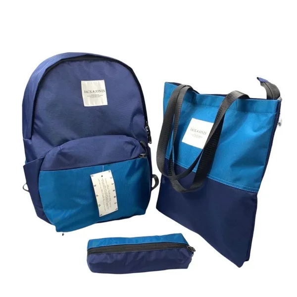 Unisex Jack & Jones Blue Plain Design Chest Belt With Raincoat Cover Backpack With Tote Bag & Pencil Bag