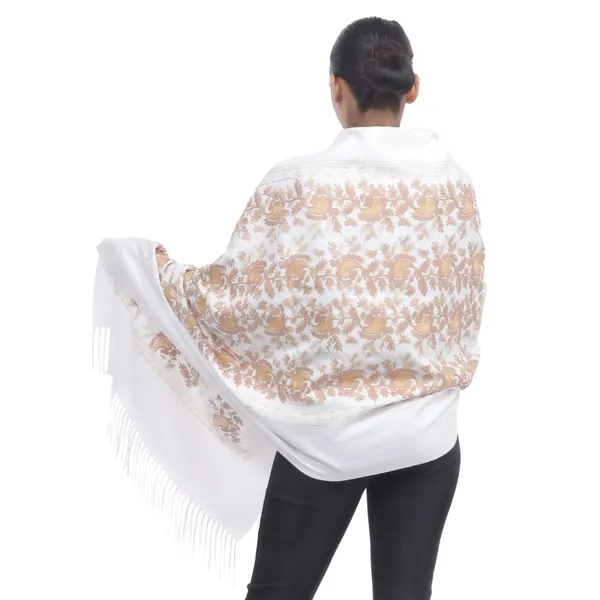 White color Floral Printed Cashmere Shawl For Women