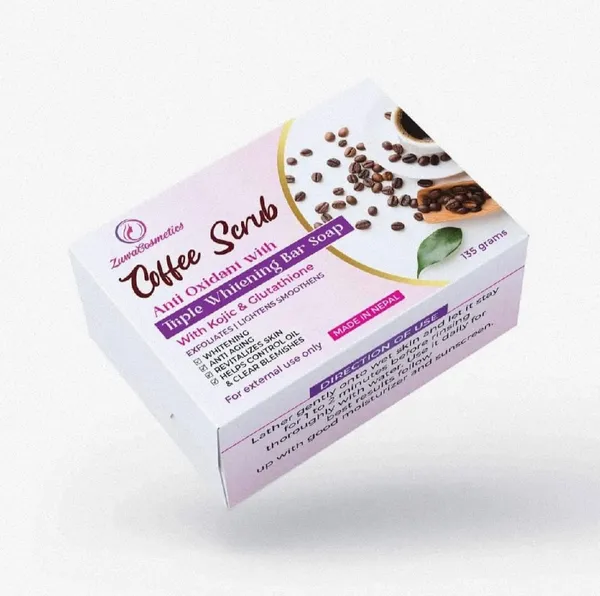 Premium Coffee Scrub Anti Oxidant with Triple Whitening Bar Soap Kojic Acid  and Glutathione | Exfoliates , Lightens , Whitens , Anti Aging - 135 gm -  by Zuwa Cosmetics Pack of 2