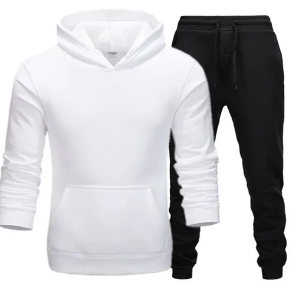 Men's Combo White Hoodie And Black Joggers Set