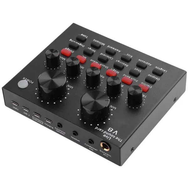 CartMax V8 Sound Card Audio External Headset Microphone Live Broadcast Sound Card for Mobile Phone Computer PC (Black)