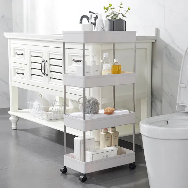 Movable Storage Rack 4 Layer Space Saving Organizer with Wheel