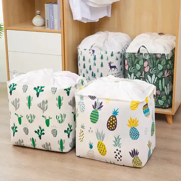 Durable Quality Large Sized Cotton Linen with PE Waterproof Coating Laundry Basket Bag With Handles