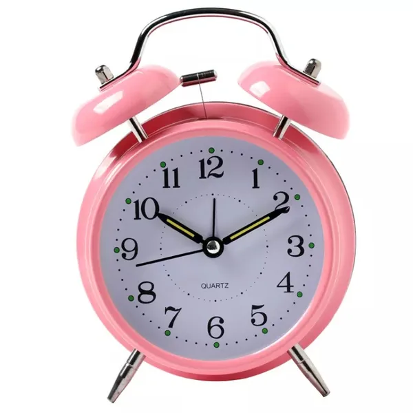 Alarm Clock Twin Bell Metal Desk Table Analog Clock Silent with Night Light for Home Office