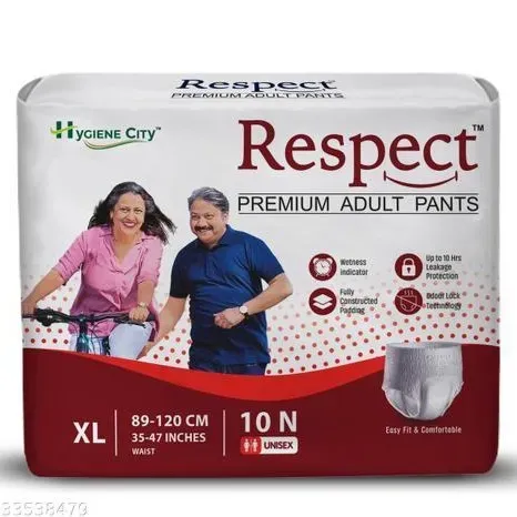 Respect XL Adult Diaper Pants Style for Unisex with Wetness Indicator (XL - 10 Count, 35-47 Inches)
