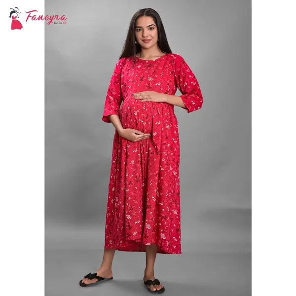 Fancyra Women Nightwear Maxi Cotton Printed Maternity Pregnancy Dress