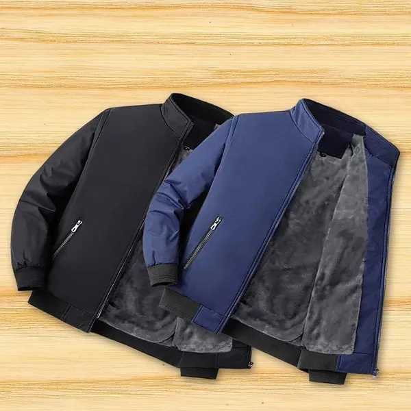 Plain Black Windproof Jacket With Fur Inside