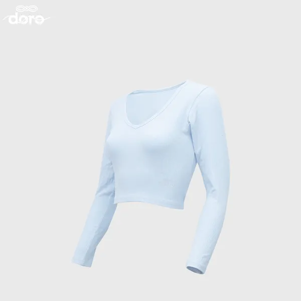 Doro Light Blue V-Neck Ribbed Crop top for Women
