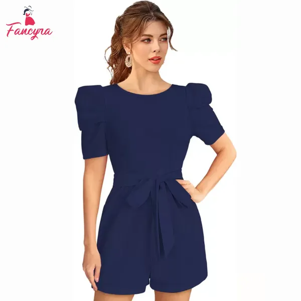 Women One Piece Dress Puff Sleeve Stylish Jumpsuit