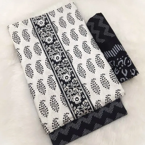 Joseez Collection 1 Black & White Cotton Embroidery Work Unstitched Kurta Set For Women