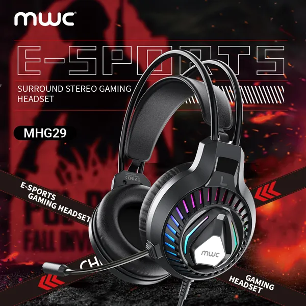 MWC MHG29 | GAMING HEADPHONE | 3.5mm Audio | 50mm Driver | Colorful Lighting(RGB Light) | 5.1 listening to the so (for accurate positional audio) | With Microphone-Black
