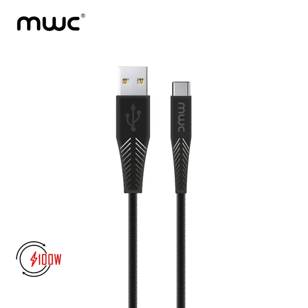 MWC MUC100W Premium | USB-A to Type-C 100W Premium Quality Ultra-Fast Charging Cable | 1m Long Premium Quality Core and coated with Premium TPE | USB 3.1 | 5A – Black