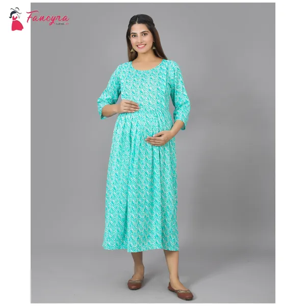 Fancyra Women Cotton Printed Maternity Pregnancy Dresses Nightwear  Maxi