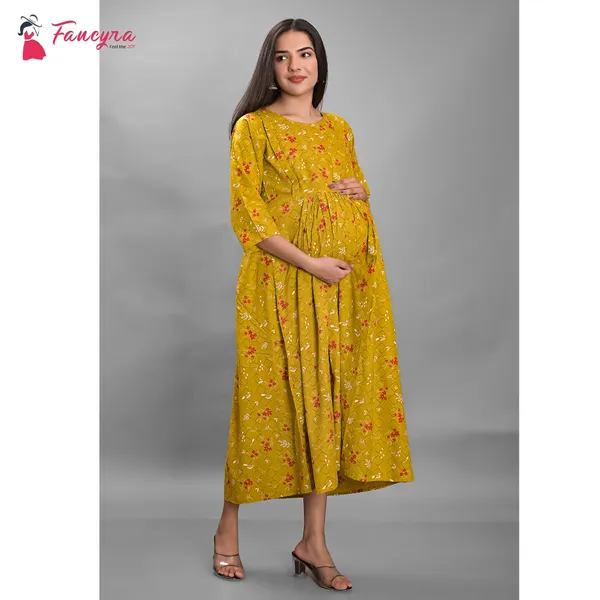 Fancyra Women Nightwears Maxi Maternity Pregnancy Cotton Printed Dress