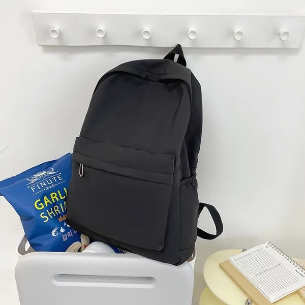 Solid Korean Black School College Backpack For Unisex
