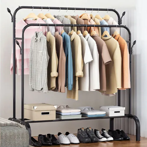 Coat Rack And Clothes Hanger Stand With Side Hooks And Bottom Shelves (Requires Self Assembly)