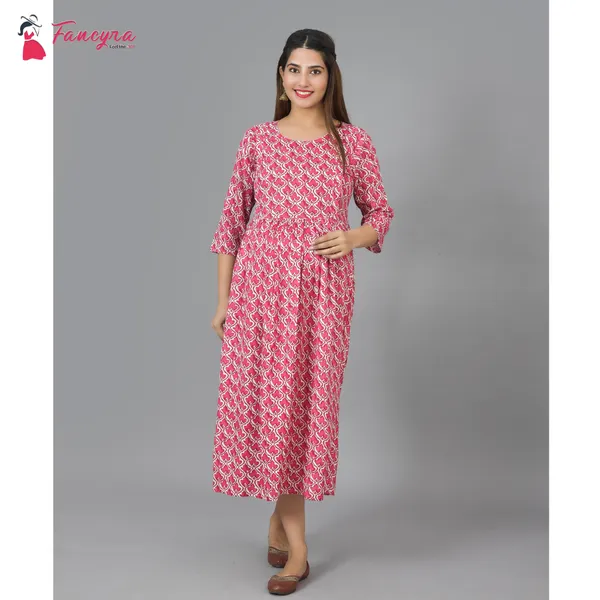 Fancyra Women Cotton Printed Maternity Pregnancy Dresses Nightwear Maxi