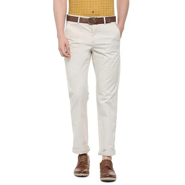 Cream Stretchable Chinos For Men