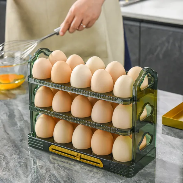 3 Layer Flip Type Refrigerator Egg Storage Box Stand Organizer Tray