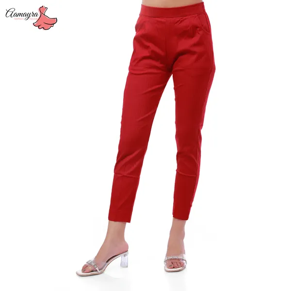 Red Cotton Pant For Women From Aamayra Fashion House