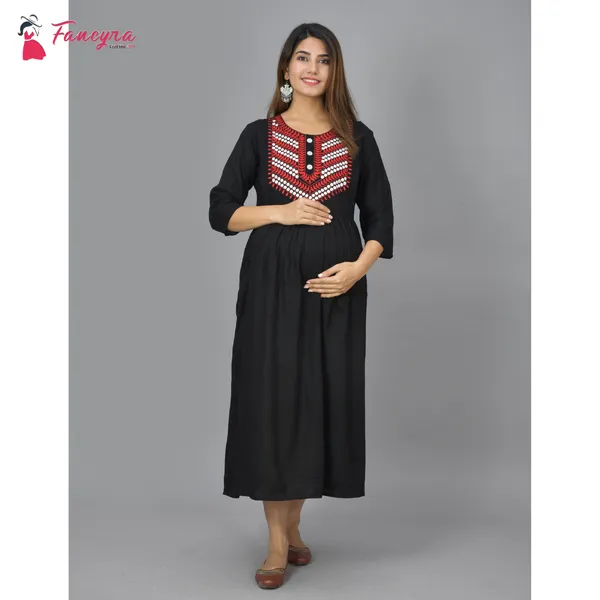 Fancyra Women Cotton Printed Maternity Pregnancy Dress Nightwear